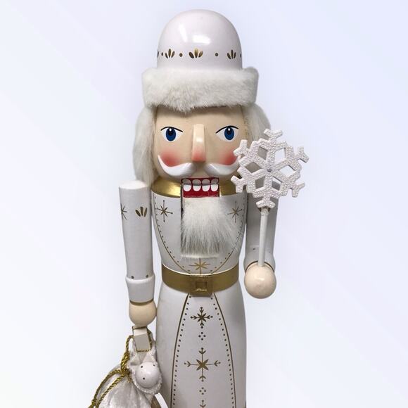 Christmas Nutcracker 15" Wood Hand Painted Figure Traditional White & Gold - Picture 2 of 8